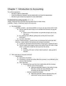 Intro to Accounting: Stakeholders & Equation