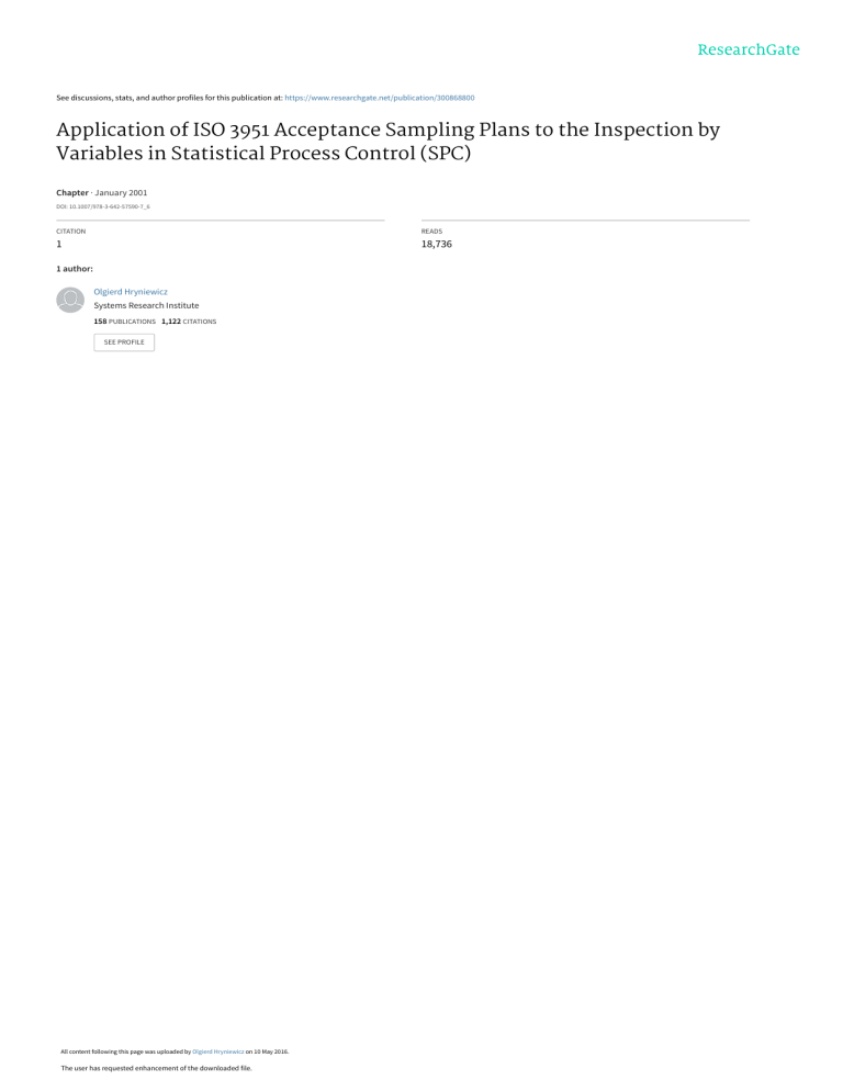 ISO 3951 Acceptance Sampling in Statistical Process Control