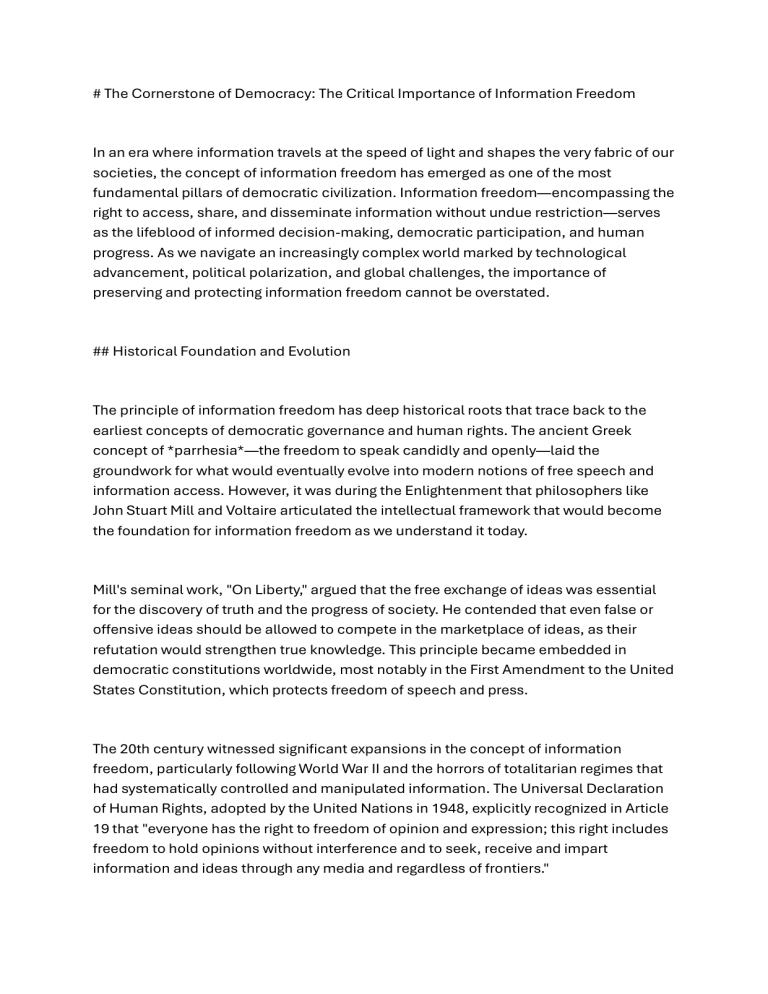 Information Freedom: Cornerstone of Democracy