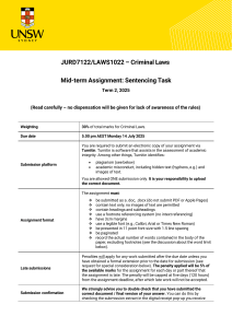 JURD7122/LAWS1022 Criminal Laws: Mid-term Sentencing Task 2025