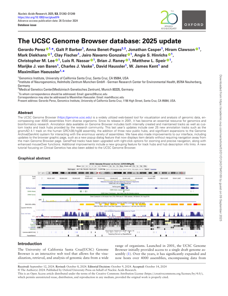 UCSC Genome Browser Database: 2025 Update for Genomic Data Analysis