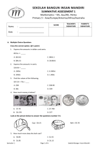 Primary 3 Mathematics Summative Assessment 1 - Money, Measurement