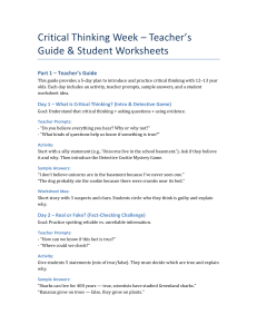 Critical Thinking Week: Teacher's Guide & Student Worksheets (Middle School)