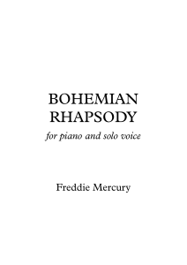 Nuty Bohemian Rhapsody Freddie Mercury na fortepian i głos solo