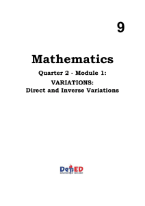 Mathematics Grade 9: Direct & Inverse Variations Module 1 (Q2)