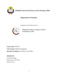 Shahjalal Fertilizer Company Industrial Training Report: Ammonia & Urea Production