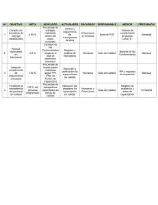 Tabla de Objetivos y M&eacute;tricas de Control de Calidad