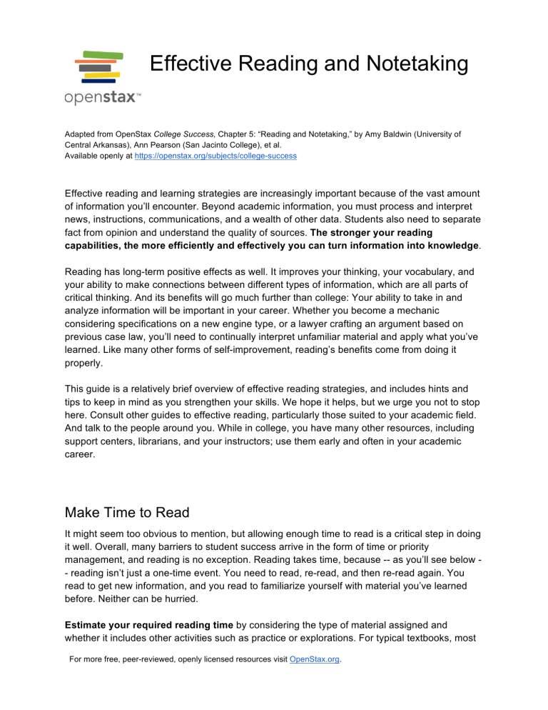 Effective Reading & Notetaking Guide for College Success