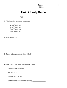 Unit 5 Math Study Guide for Elementary School