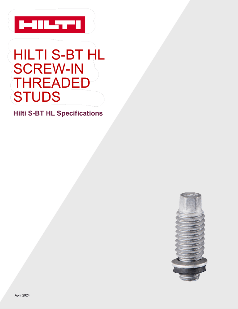 Hilti S-BT HL Screw-in Threaded Studs: Technical Specifications ...