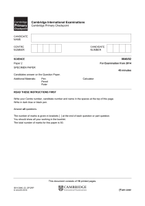 Cambridge Primary Checkpoint Science Specimen Paper