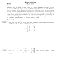 Linear Algebra HW3: Span, Linear Combinations, Ax=0 Solutions