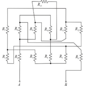 Complex Electrical Circuit Diagram with 13 Resistors