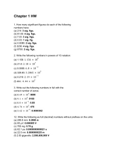 Chapter 1 HW: Significant Figures, Scientific Notation, Unit Conversion