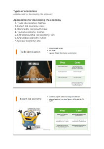 Economic Development Approaches: Trade, Export, Tourism