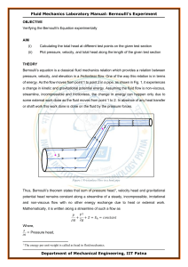 Bernoulli's Experiment Lab Manual: Fluid Mechanics Equation Verification