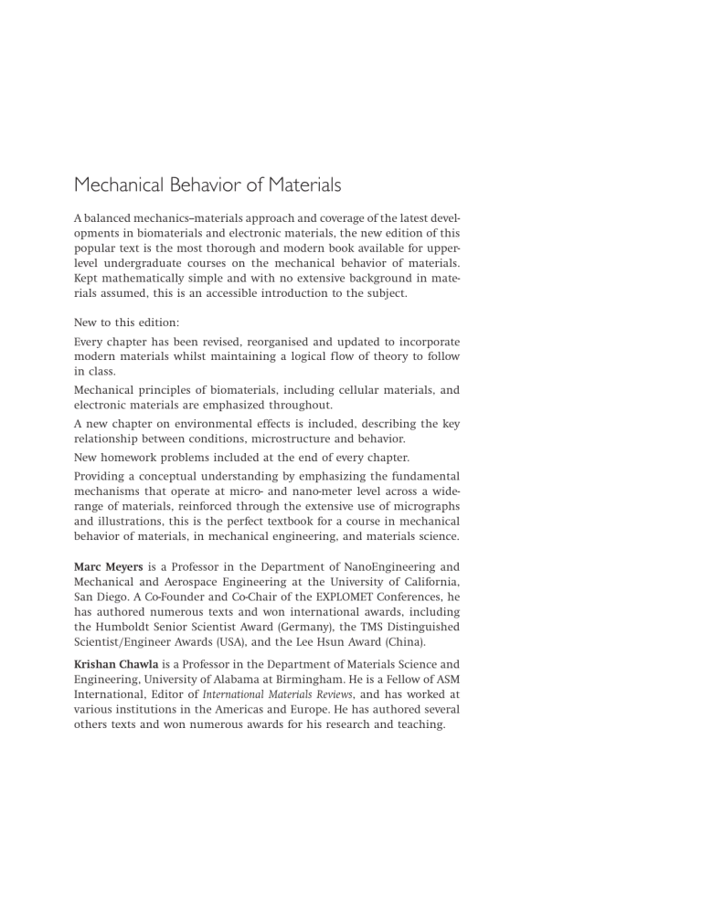 Mechanical Behavior of Materials: Undergraduate Textbook & Biomaterials