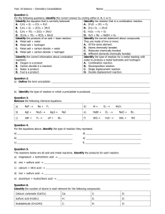 Year 10 Chemistry Consolidation Worksheet