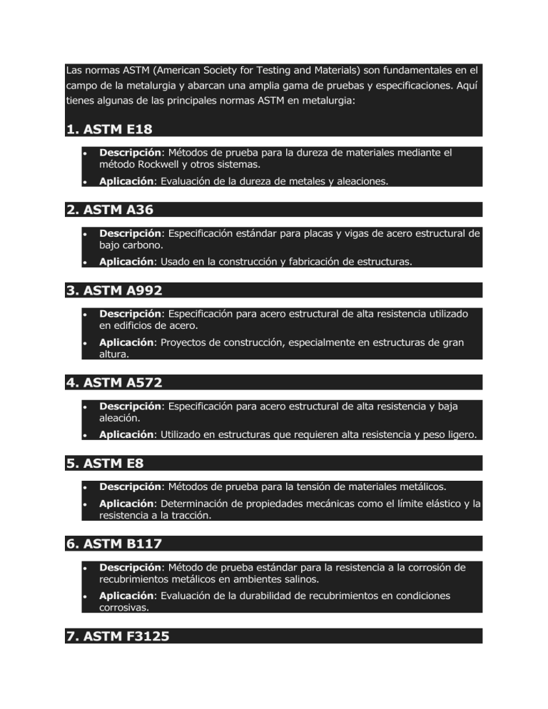 Normas ASTM en Metalurgia: Principales Estándares