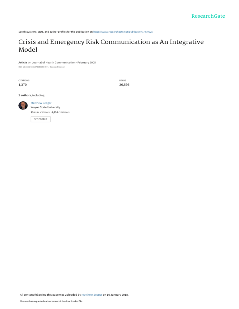 Crisis & Emergency Risk Communication: An Integrative Model
