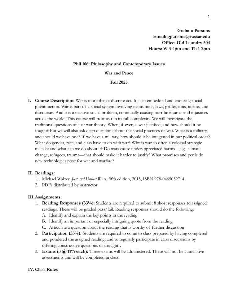 Philosophy of War Course Syllabus Fall 2025