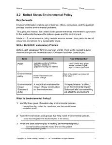 US Environmental Policy Worksheet: History & Modern Practices