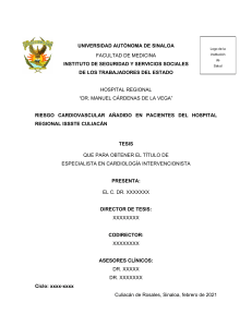 Tesis Riesgo Cardiovascular: Hospital ISSSTE Culiac&aacute;n