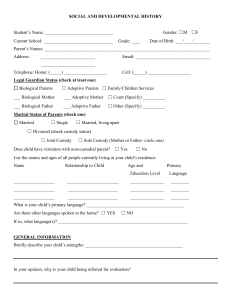 Social & Developmental History Form for Student Evaluation