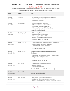 Math 1ZC3: Elementary Linear Algebra Course Schedule - Fall 2025