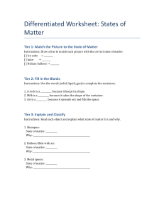 States of Matter Worksheet: Solid, Liquid, Gas