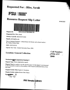 FSU Library Resource Request: Critical Theory & Feminism Chapter