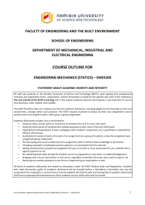 Engineering Mechanics (Statics) EMS520S Course Outline - NUST 2025