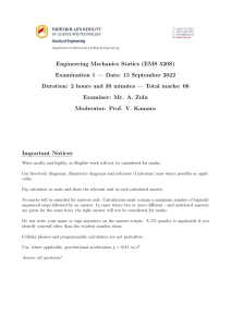 Engineering Mechanics Statics Exam 1 - Namibia University (2022)
