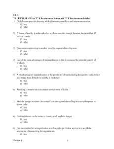 Product & Service Design: True/False Test