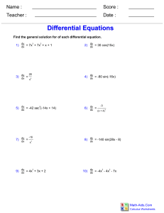Differential Equations Worksheet: General Solutions Practice
