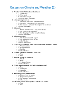 Climate and Weather Quiz (1) | Earth Science Assessment