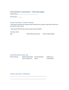 12th Grade English Cell Phone Infraction Tracking Sheet | Classroom Management