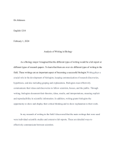 Writing in Biology: Analysis & Communication
