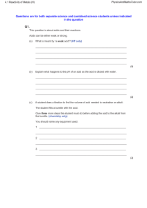 Reactivity of Metals & Acids Exam Questions (High School)