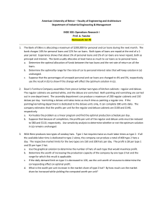 Operations Research I Homework Set #2: LP & Sensitivity Analysis Problems