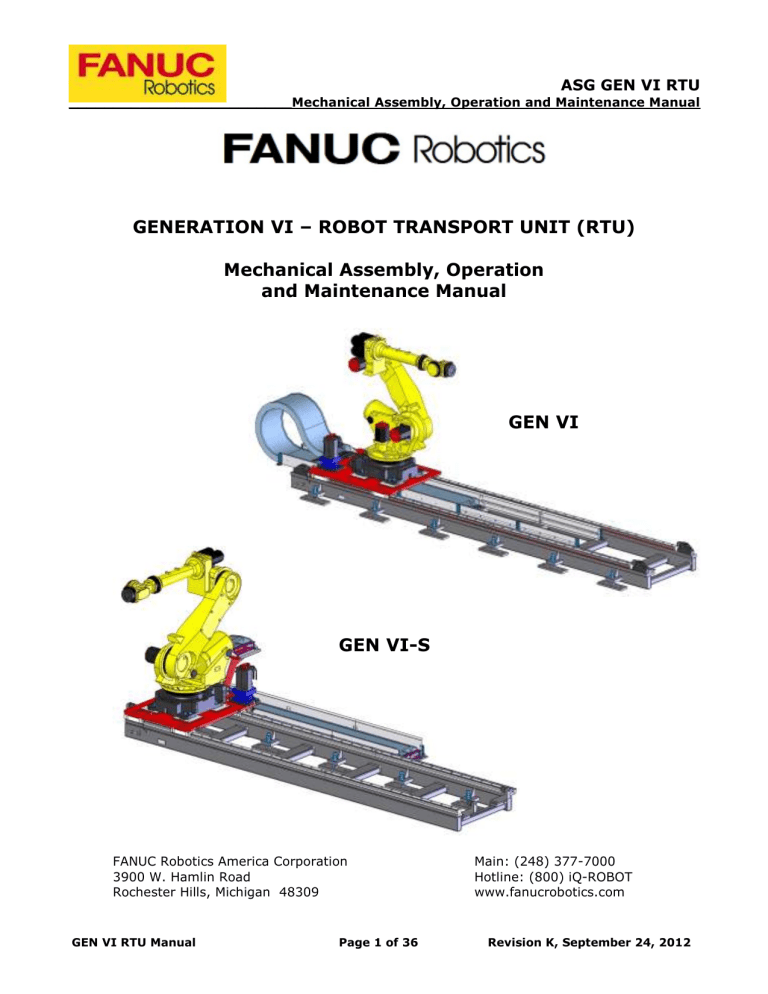 Fanuc Rtu FANUC GEN VI RTU Mechanical Assembly & Maintenance Manual