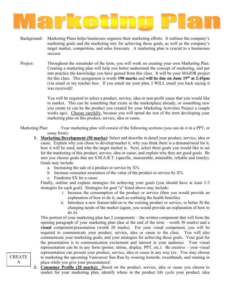 Marketing Plan Assignment: Course Project Guide