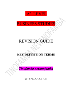 A-Level Business Studies Revision Guide: Key Definition Terms (2018)