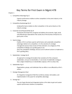 Mgmt 478 Key Terms: Competitive Advantage, Strategy, PESTEL Model