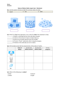 States of Matter Worksheet: Solid, Liquid, Gas Properties & Changes
