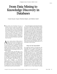 From Data Mining to Knowledge Discovery in Databases