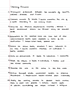 Nursing Learning Outcomes: Health, Wellness, Development & Care