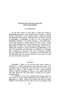 Naturalism, Materialism and First Philosophy