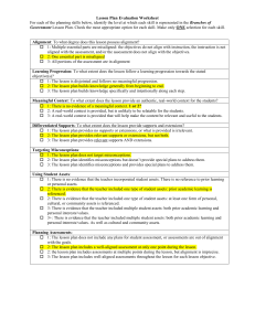 Lesson Plan & Instruction Evaluation Worksheet