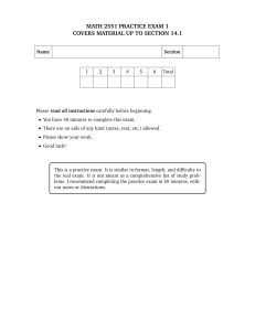 MATH 2551 Practice Exam 1: Multivariable Calculus Problems